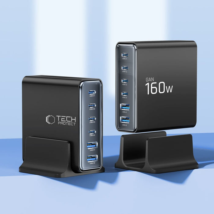 Tech-Protect DC160W-GAN 6-портово 160W зарядно за стена - черно