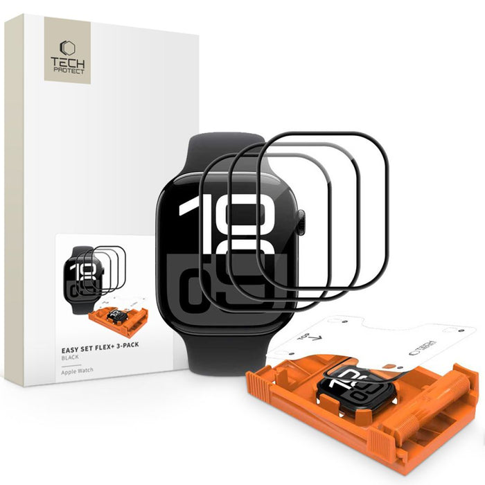 Tech-Protect Easy Set Flex+ 3-Pack от закалено стъкло за Apple Watch 46 мм - черно
