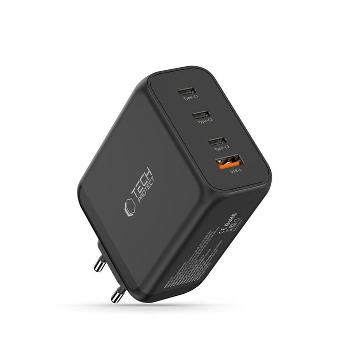 Tech-Protect NC200W-GaN 4-портово 200W зарядно за стена - черно