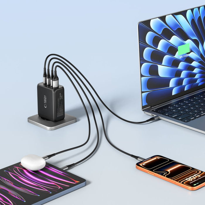 Tech-Protect NC200W-GaN 4-портово 200W зарядно за стена - черно