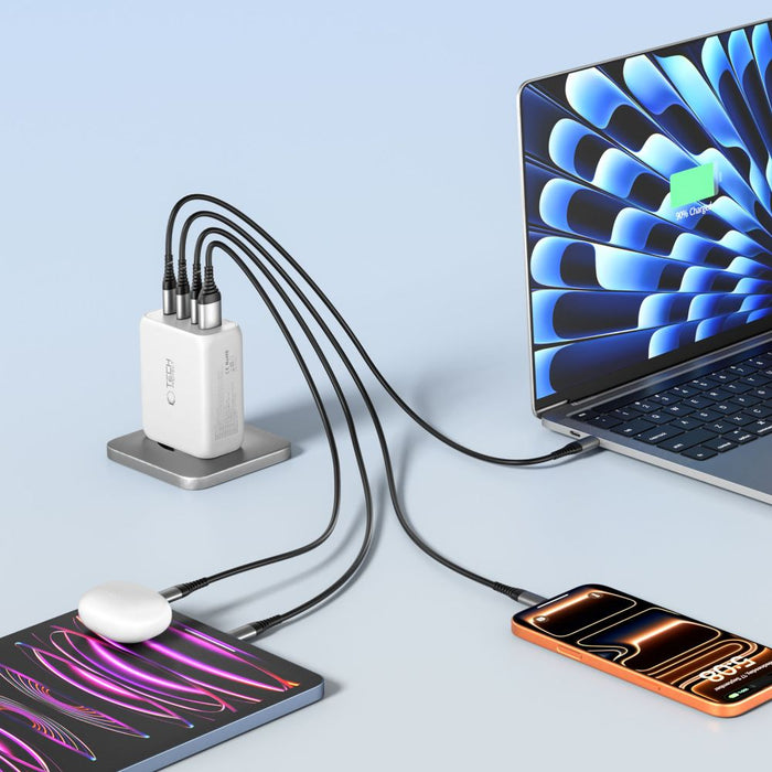Tech-Protect NC200W-GaN 4-портово 200W зарядно за стена - бяло
