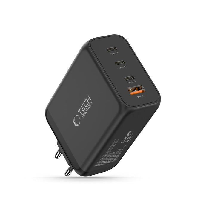 Tech-Protect NC240W-GaN 4-портово 240W зарядно за стена - черно