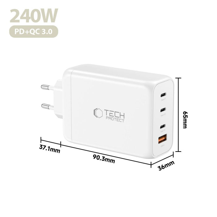 Tech-Protect NC240W-GaN 4-портово 240W зарядно за стена - бяло