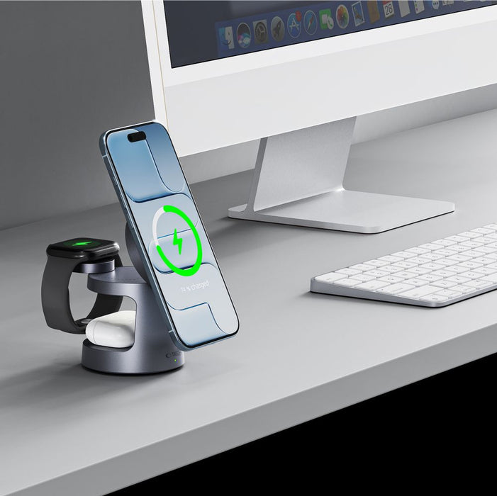 Tech-Protect QI2.2-25W-A48 3в1 магнитно безжично зарядно - тъмносиньо