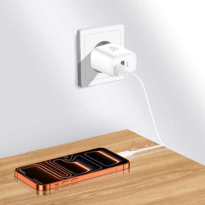 Зарядно за стена Tech-Protect NCA45W-GAN с 2 порта 45W и USB-C кабел - бяло