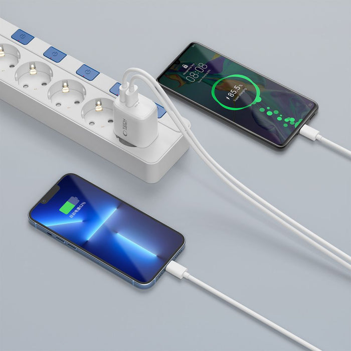 Зарядно за стена Tech-Protect NCA45W-GAN с 2 порта 45W и USB-C кабел - бяло