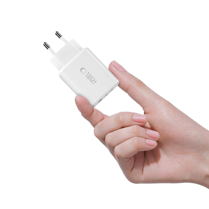 Tech-Protect NCA65W-GAN 3-портово 65W зарядно за стена - бяло