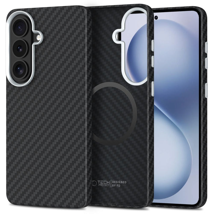Калъф Tech-Protect Ion Carbon MagSafe за Samsung Galaxy S26 - черен и сребрист
