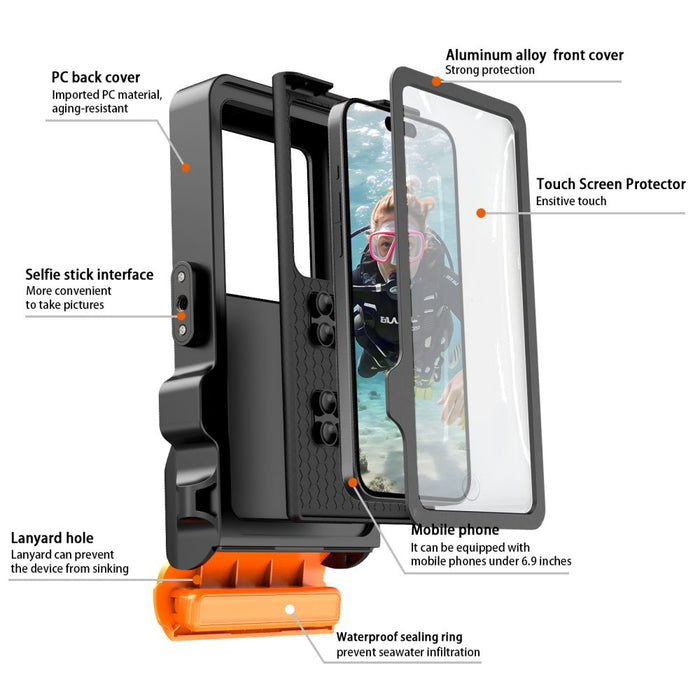 Водоустойчив калъф за телефон Tech-Protect IPX8 Pro - оранжев и черен