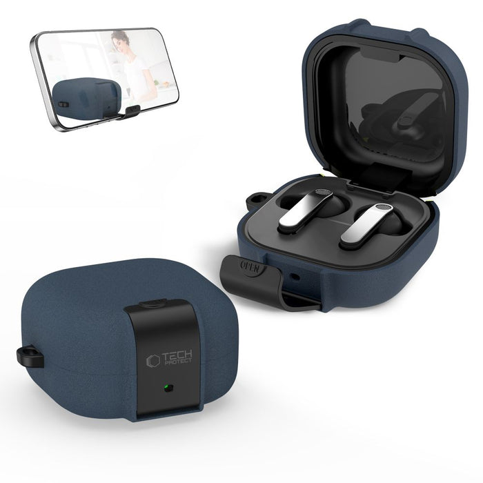 Тънък калъф Tech-Protect с кука за Samsung Galaxy Buds 4 / 4 Pro - тъмносин