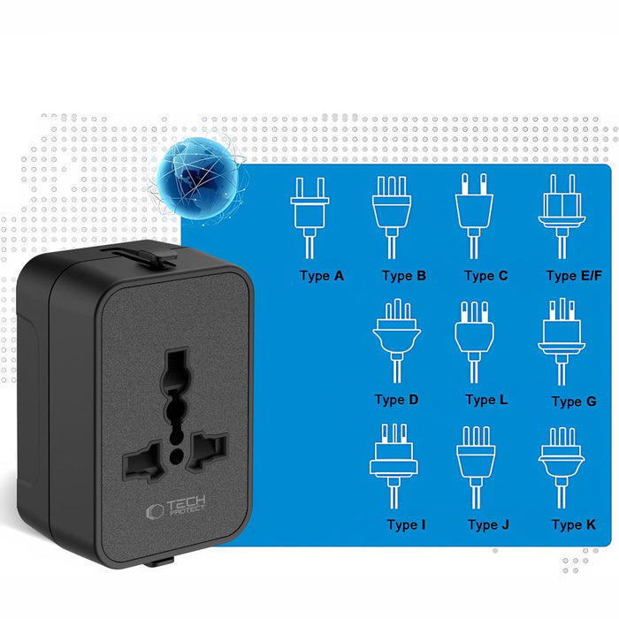 Tech-Protect TA300 Адаптер за пътуване за ЕС / Великобритания / Австралия - Черен