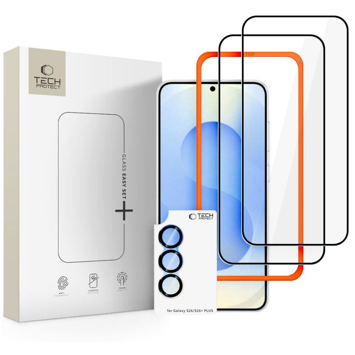 Tech-Protect Easy Set+ 3 броя закалено стъкло за Samsung Galaxy S26 - черно