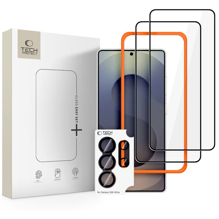 Tech-Protect Easy Set+ 3-Pack от закалено стъкло за Samsung Galaxy S26 Ultra - черно