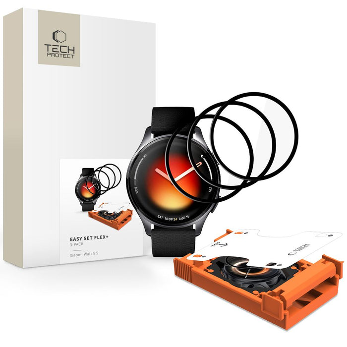 Tech-Protect Easy Set Flex+ хибридно стъкло за Xiaomi Watch 5, комплект от 3 броя - черно