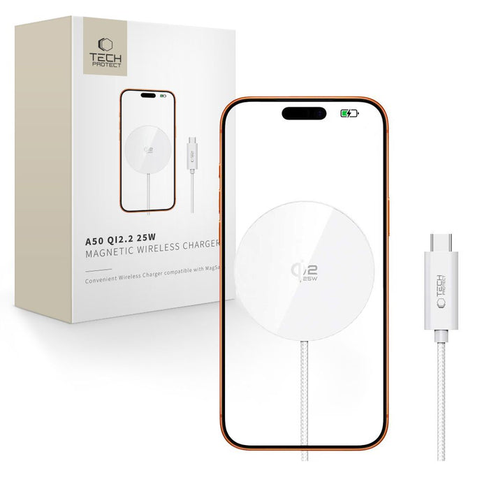 Безжично зарядно Tech-Protect A50 MagSafe 25W QI2.2 - бяло