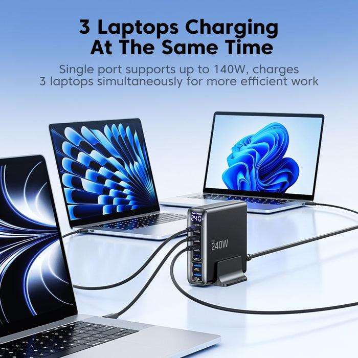 Зарядна станция Tech-Protect DC240W-GaN, 6 порта, 4 x USB-C, 2 x USB-A, 240W QC3.0 - Черна