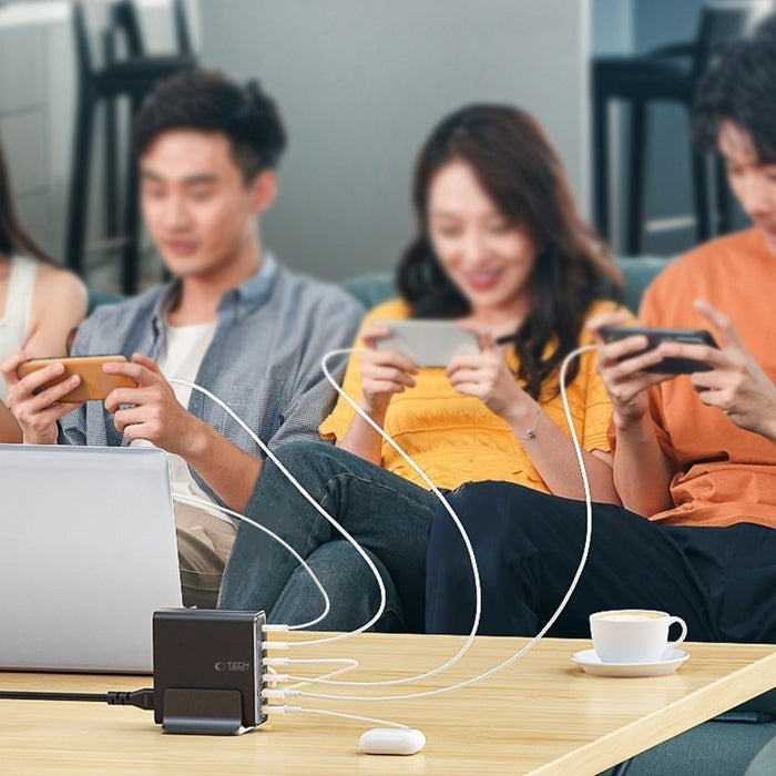 Зарядна станция Tech-Protect DC240W-GaN, 6 порта, 4 x USB-C, 2 x USB-A, 240W QC3.0 - Черна