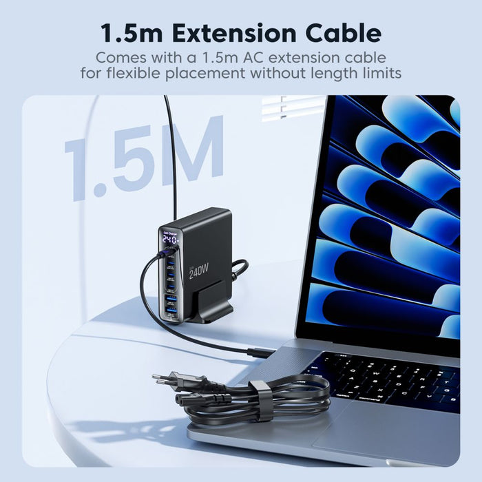 Зарядна станция Tech-Protect DC240W-GaN, 6 порта, 4 x USB-C, 2 x USB-A, 240W QC3.0 - Черна