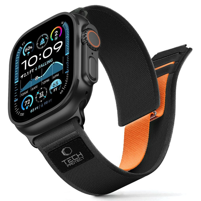 Каишка Tech-Protect Nylon Elite за Apple Watch 44 / 45 / 46 / 49 мм - черно и оранжево