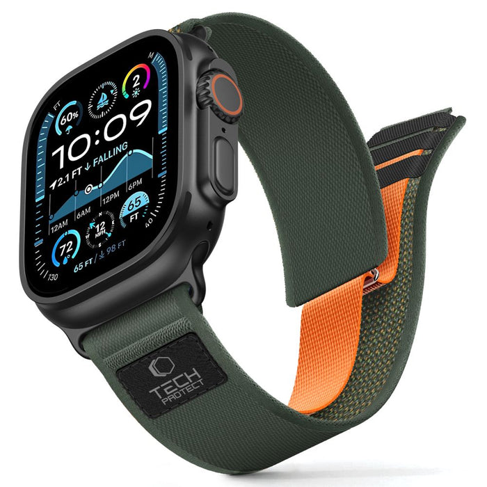 Каишка Tech-Protect Nylon Elite за Apple Watch 44/45/46/49 мм - зелена/оранжева