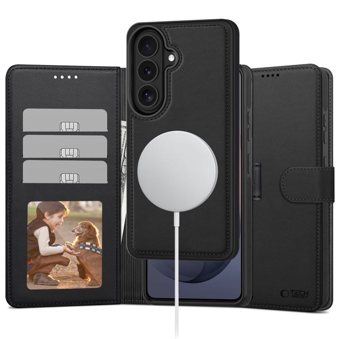 Калъф Tech-Protect Wallet MagSafe за Samsung Galaxy S26 - матово черно