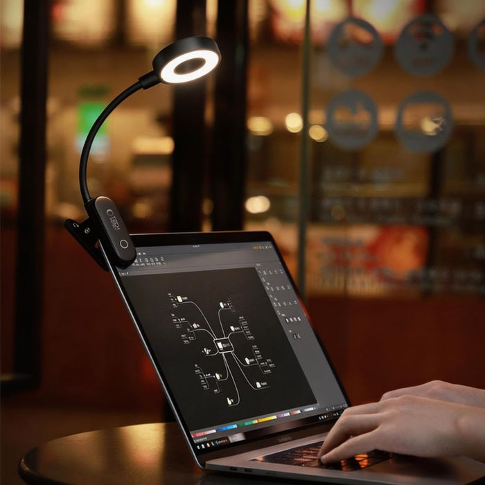 Безжична лампа Tech-Protect LL100 с щипка + USB-A / USB-C кабел 30 см - черна