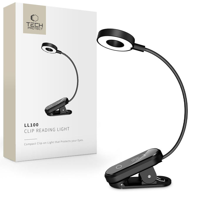 Безжична лампа Tech-Protect LL100 с щипка + USB-A / USB-C кабел 30 см - черна