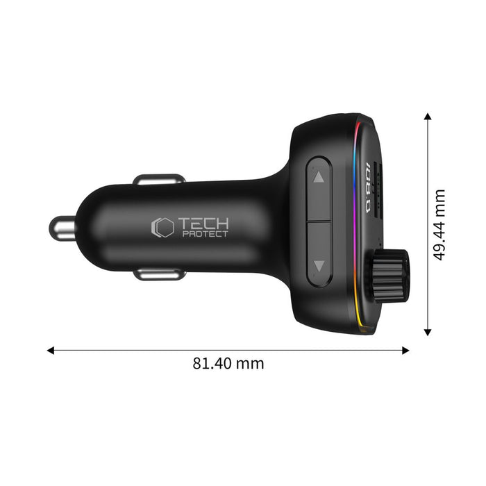 Tech-Protect CC07 3-портово PD 54W зарядно за кола + Bluetooth FM трансмитер - черно