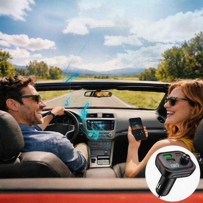 Tech-Protect CC07 3-портово PD 54W зарядно за кола + Bluetooth FM трансмитер - черно