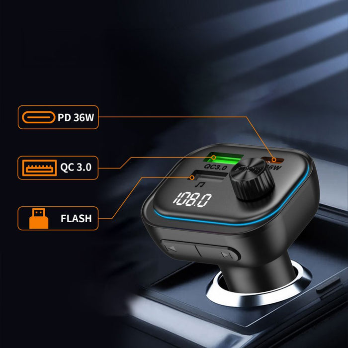 Tech-Protect CC07 3-портово PD 54W зарядно за кола + Bluetooth FM трансмитер - черно