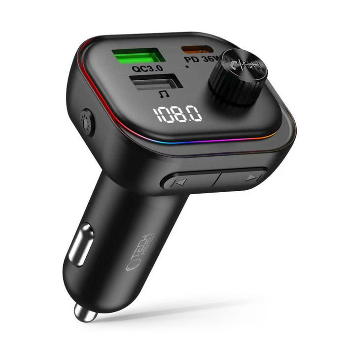 Tech-Protect CC07 3-портово PD 54W зарядно за кола + Bluetooth FM трансмитер - черно