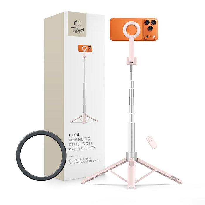 Селфи стик Tech-Protect L10S Bluetooth - Розово-сив