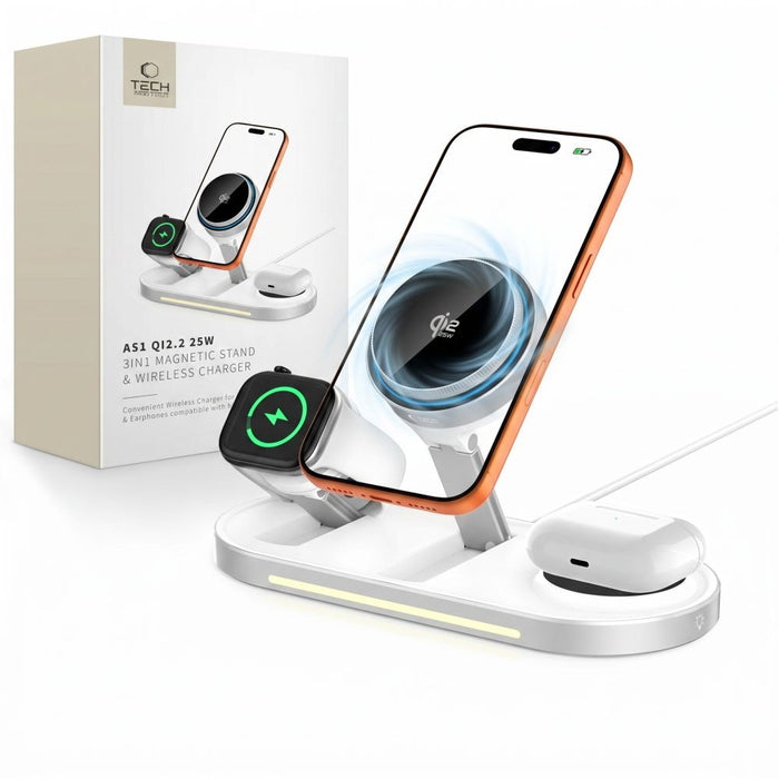 Безжично зарядно Tech-Protect A51 MagSafe 3-в-1 25W QI2.2 - бяло