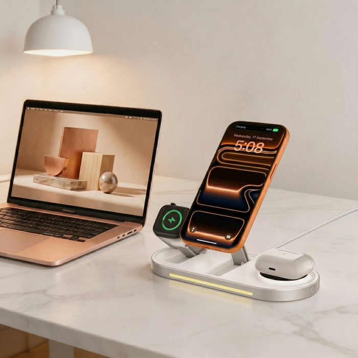 Безжично зарядно Tech-Protect A51 MagSafe 3-в-1 25W QI2.2 - бяло