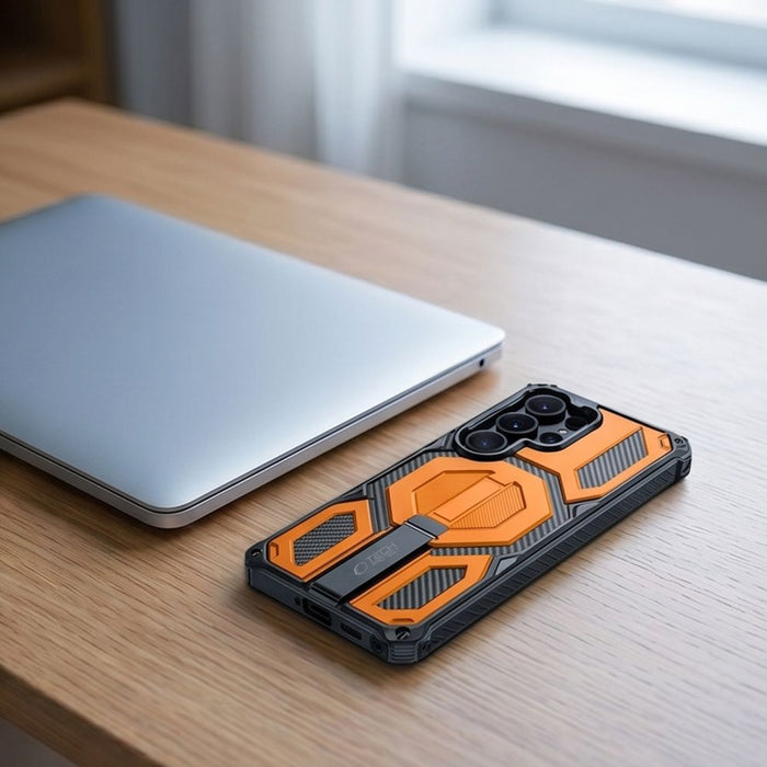 Tech-Protect MagBlast MagSafe калъф + закалено стъкло 2 броя за Samsung Galaxy S26 Ultra - черен и оранжев