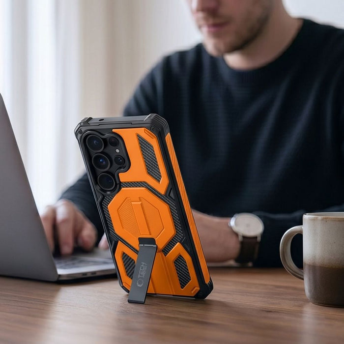 Tech-Protect MagBlast MagSafe калъф + закалено стъкло 2 броя за Samsung Galaxy S26 Ultra - черен и оранжев