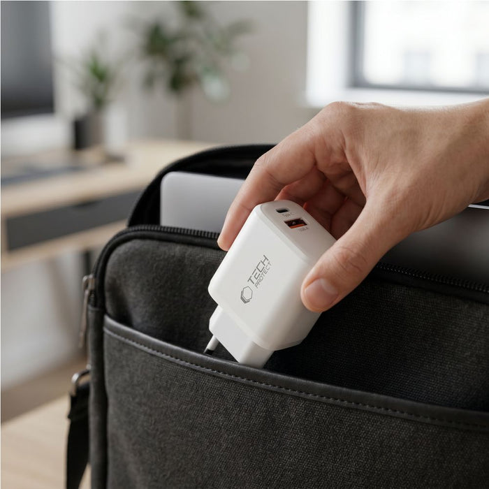Tech-Protect NCA65W-GAN 2-портово зарядно за стена PD 65W / QC3.0 - бяло
