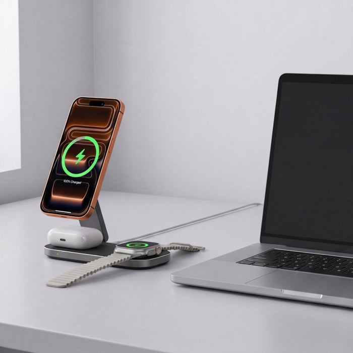 Безжично зарядно Tech-Protect A52 3в1 MagSafe 25W QI2.2 - черно