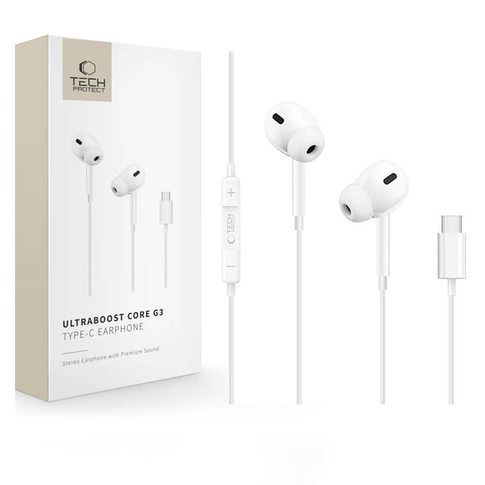 Tech-Protect Ultraboost Core G3 USB-C кабелни слушалки - бели
