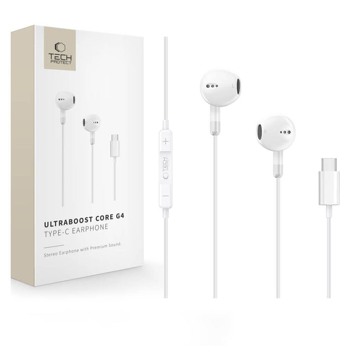 Tech-Protect Ultraboost Core G4 USB-C кабелни слушалки - бели