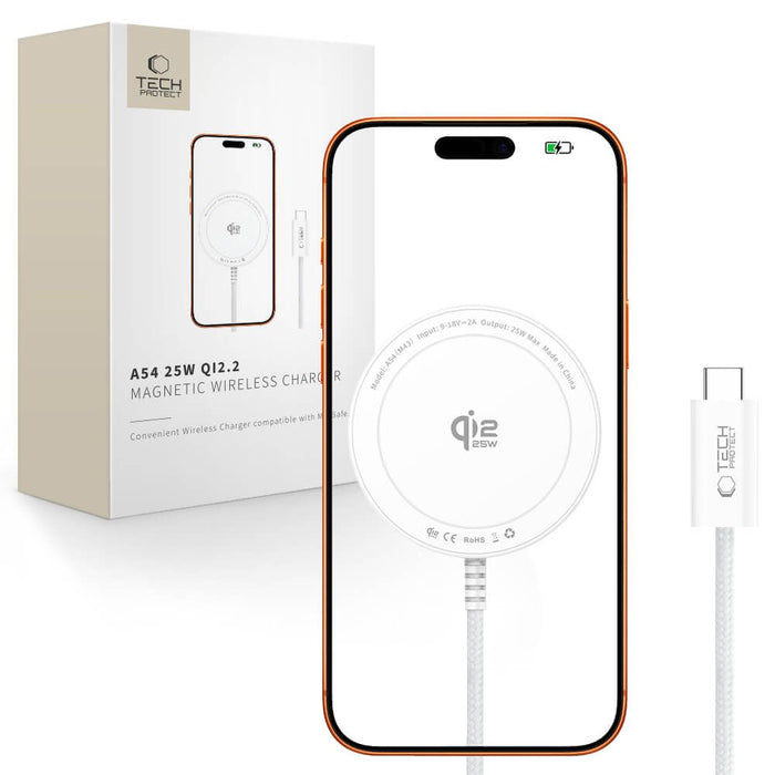 Безжично зарядно Tech-Protect A54 MagSafe 25W QI2.2 - бяло