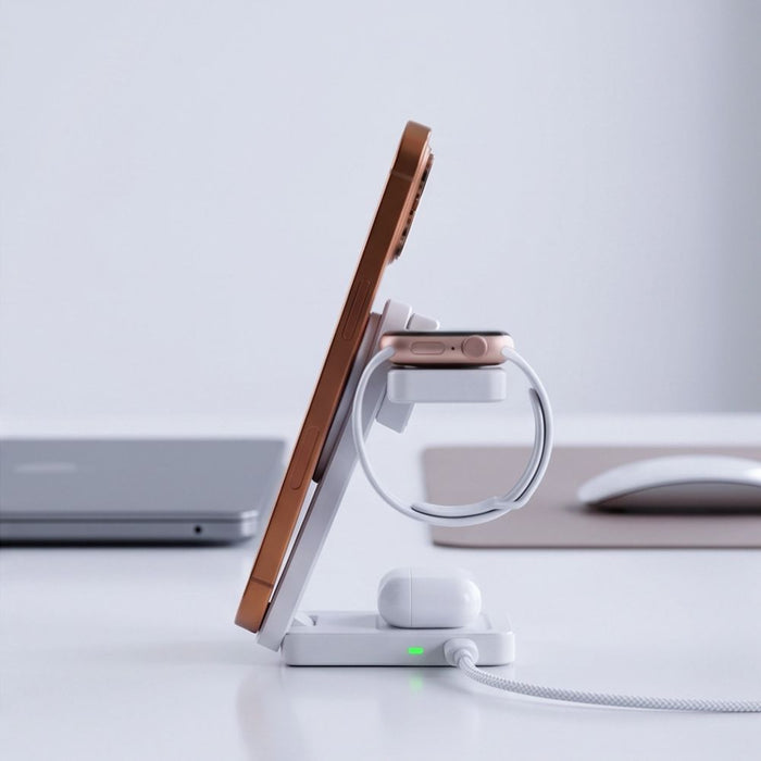 Tech-Protect A56 3в1 MagSafe 25W QI2.2 безжично зарядно + USB-C / USB-C кабел 100 см - бяло