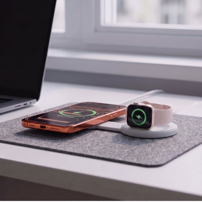 Tech-Protect A55 2в1 MagSafe 25W QI2.2 безжично зарядно + USB-C / USB-C кабел 100 см - бяло