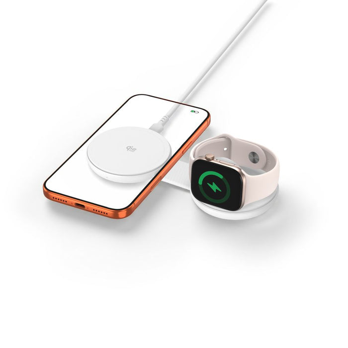 Tech-Protect A55 2в1 MagSafe 25W QI2.2 безжично зарядно + USB-C / USB-C кабел 100 см - бяло
