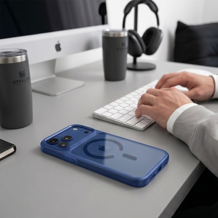 Кейс Tech-Protect Magmat Magsafe CC за iPhone 17 Pro / 18 Pro - тъмносин и прозрачен