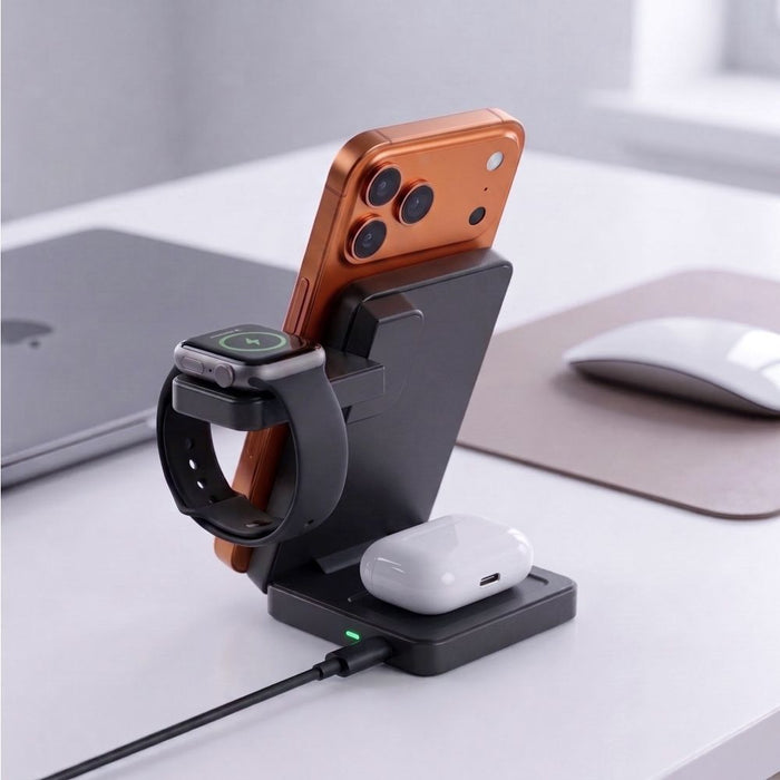 Безжично зарядно Tech-Protect A56 3в1 MagSafe + USB-C / USB-C кабел 100 см - черно