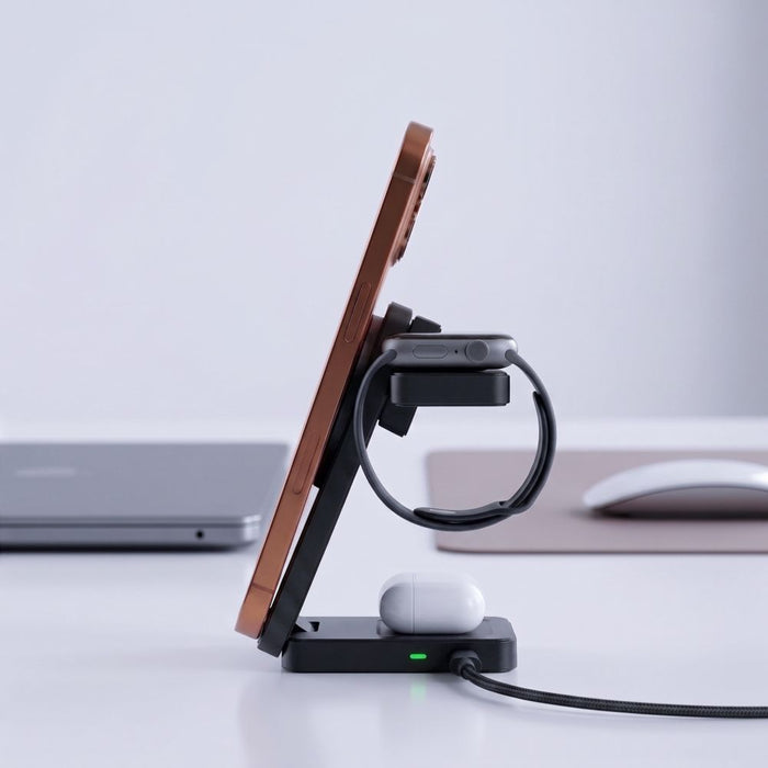 Безжично зарядно Tech-Protect A56 3в1 MagSafe + USB-C / USB-C кабел 100 см - черно