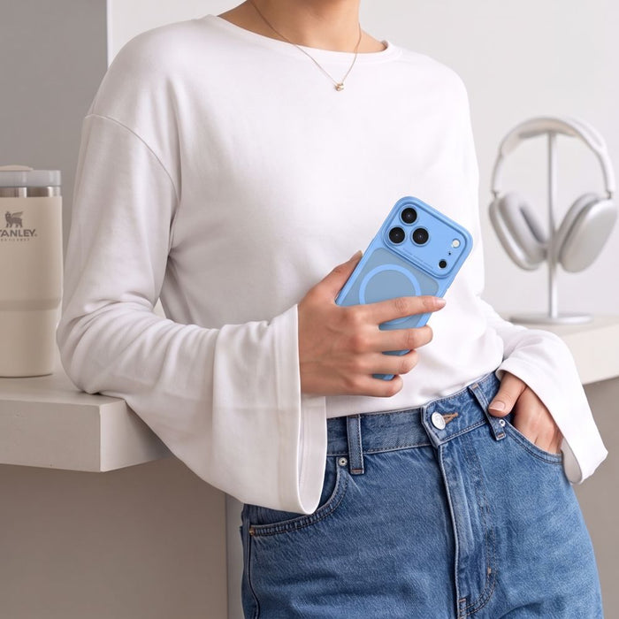 Кейс Tech-Protect MagPeak MagSafe CC за iPhone 18 Pro / 17 Pro - светло син матов