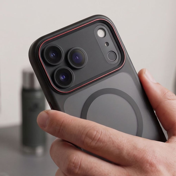 Кейс Tech-Protect MagCam MagSafe за iPhone 18 Pro / 17 Pro - матово черно и червено