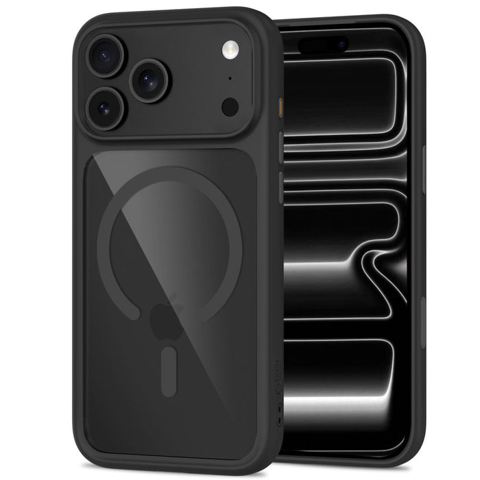 Tech-Protect MagOne CC MagSafe калъф + закалено стъкло (2 броя) за iPhone 18 Pro / 17 Pro - прозрачен черен